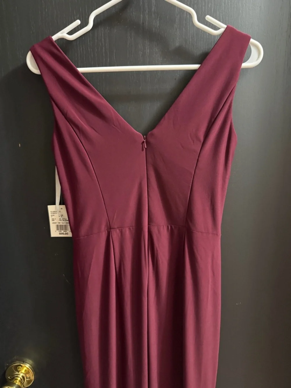 David's Bridal Burgundy Ruched V-Neck Maxi Dress - Picture 4 of 4